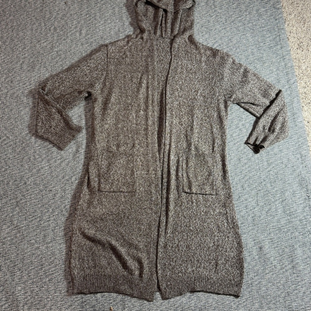 SHEIN Curve Brown Marl Longline Hooded Cardigan Soft Sweater Pockets Plus 1XL